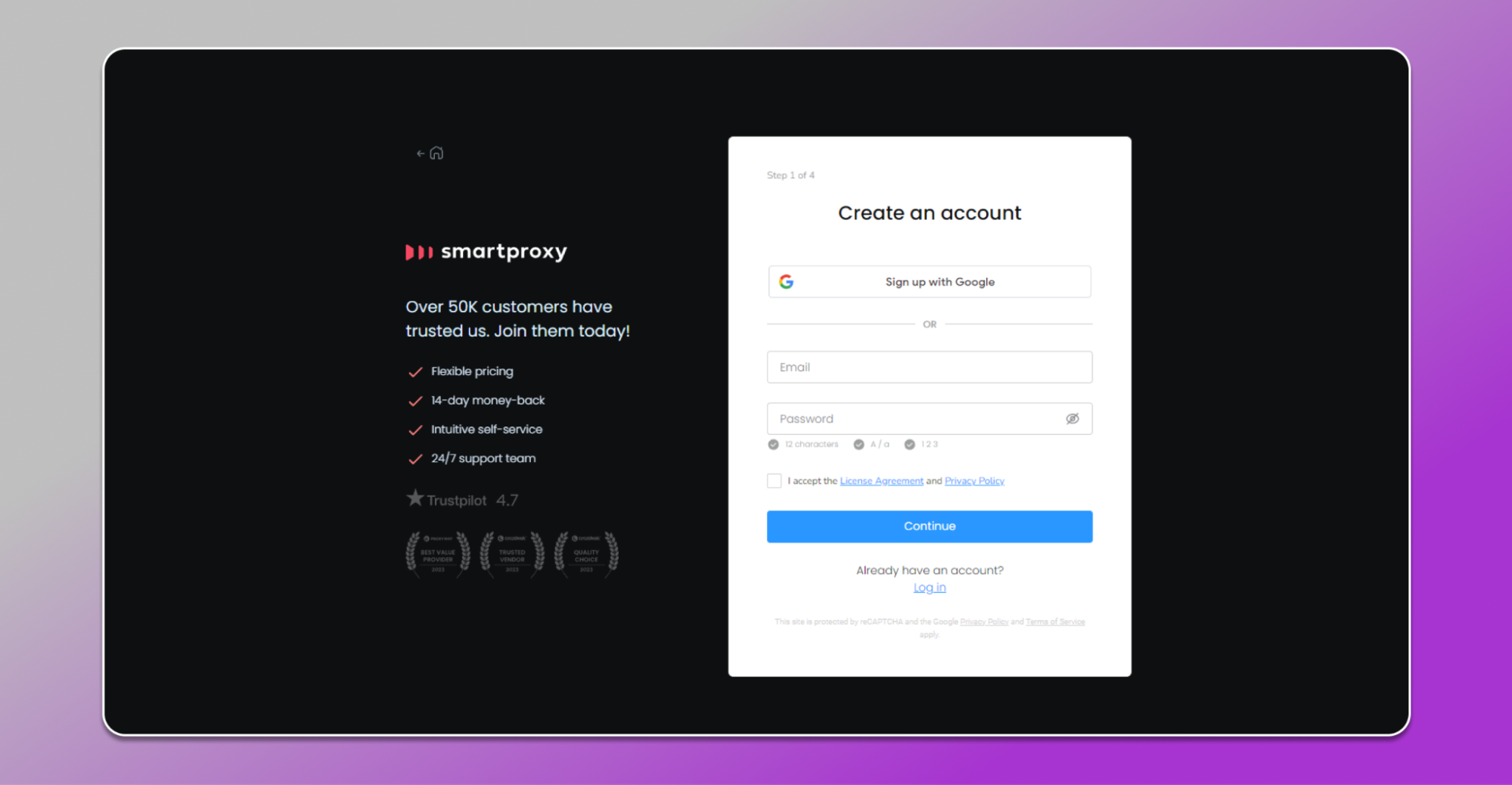 create an account through Google