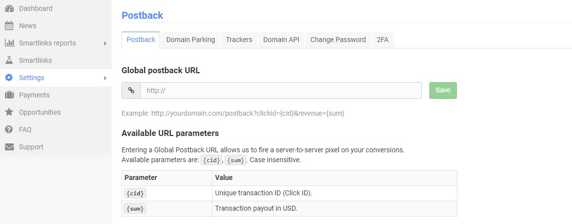 Postback URL