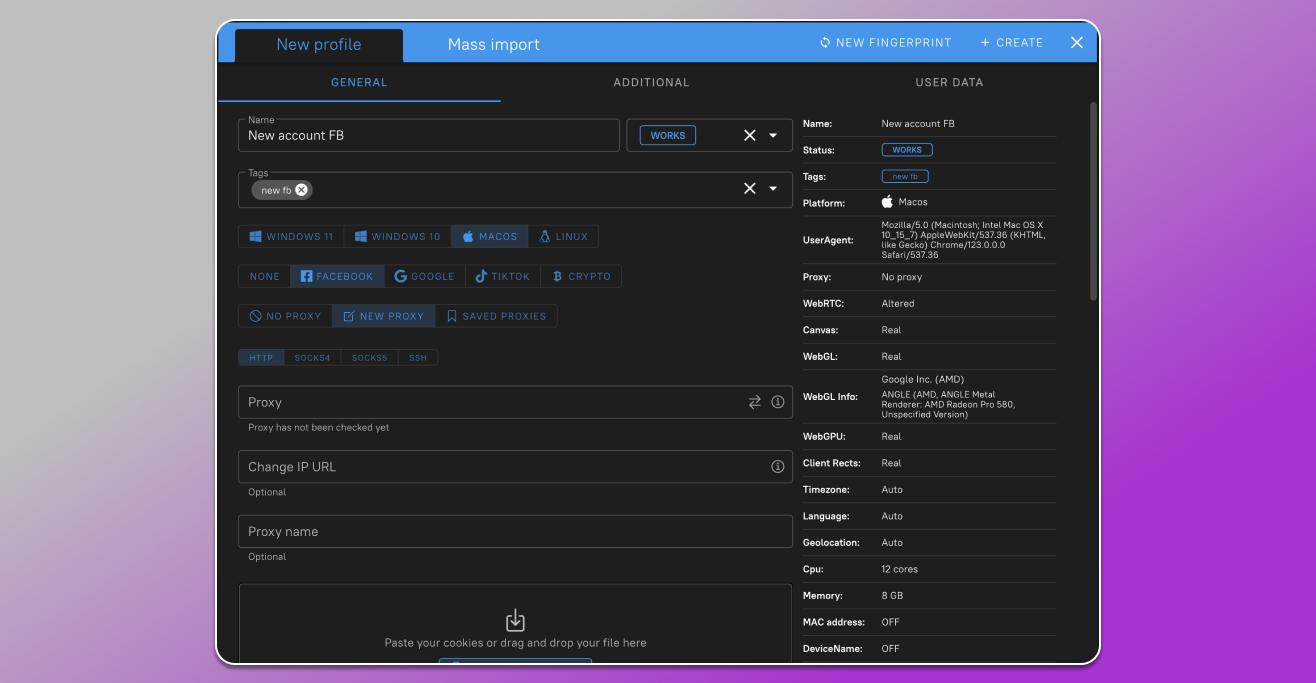 setting browser fingerprint settings