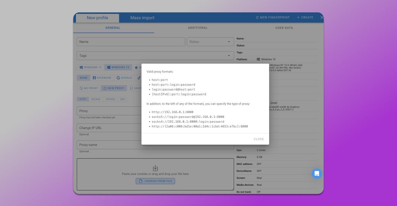 Types of proxies that can be added in Dolphin Anty
