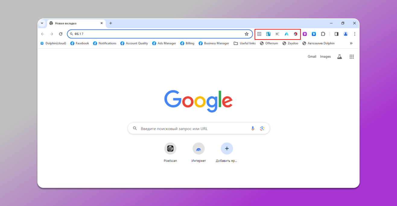 Открытие профиля с предустановленными расширениями Dolphin Anty