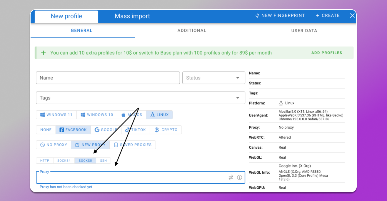 Setting up a proxy in Dolphin anty