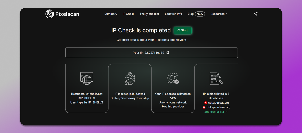 IP Check Pixelscan Dolphin Anty