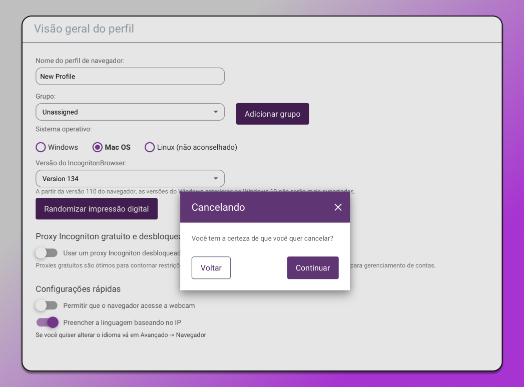 Voltar Continuar Incognition Dolphin Anty