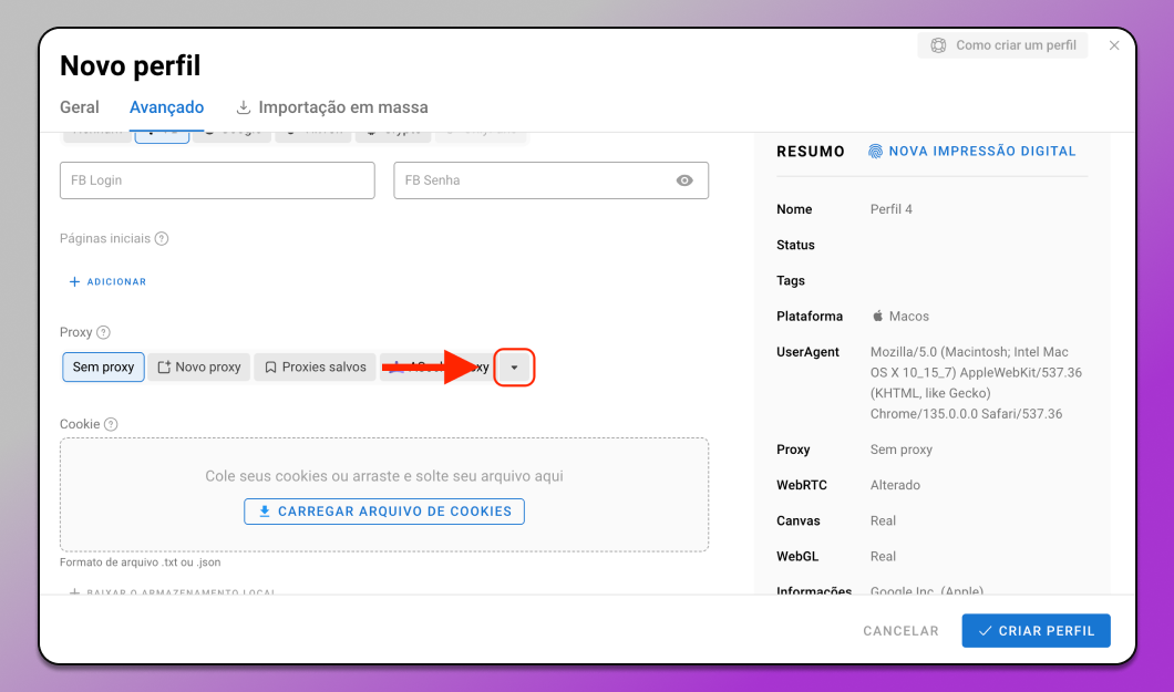 Adicionando NodeMaven ao Dolphin Anty