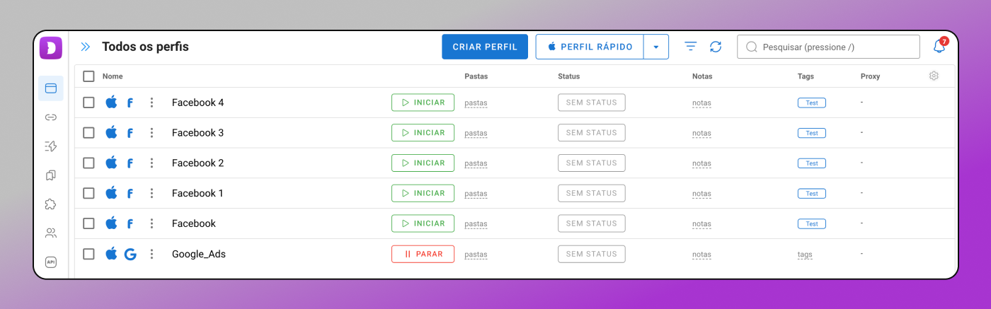 Copiando perfis do Dolphin Anty