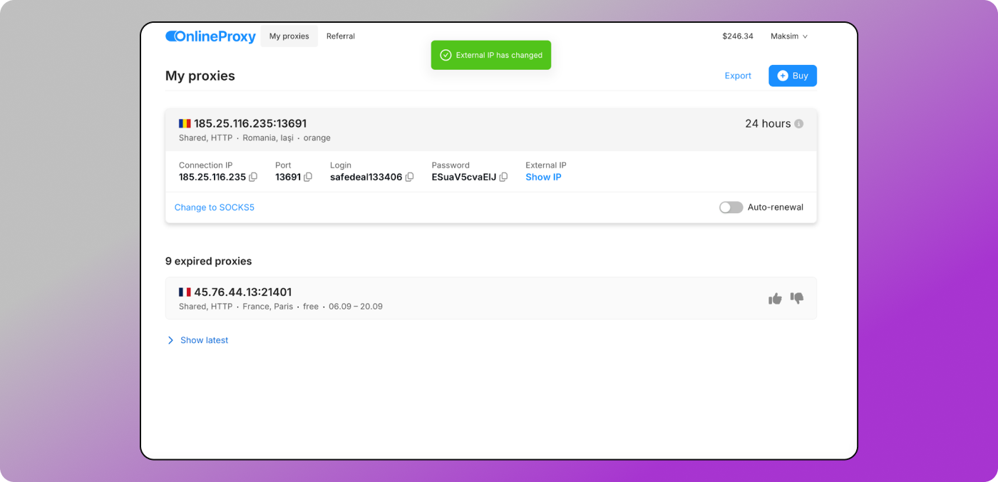 Proxy configuration Dolphin Anty