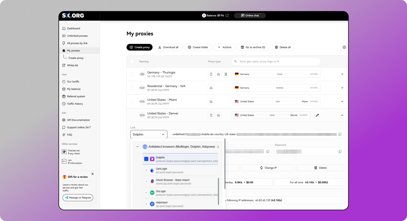 Proxy configuration Dolphin Anty